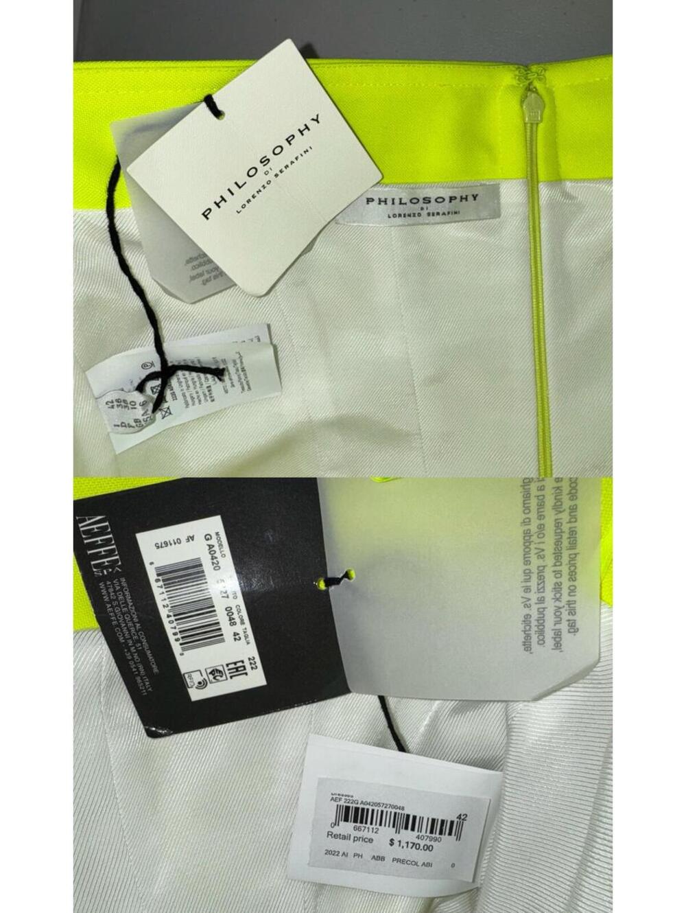 $1170 NWT Philosophy di Lorenzo Serafini Strapless Neon Yellow Dress US 6 IT 42 - Picture 5 of 9